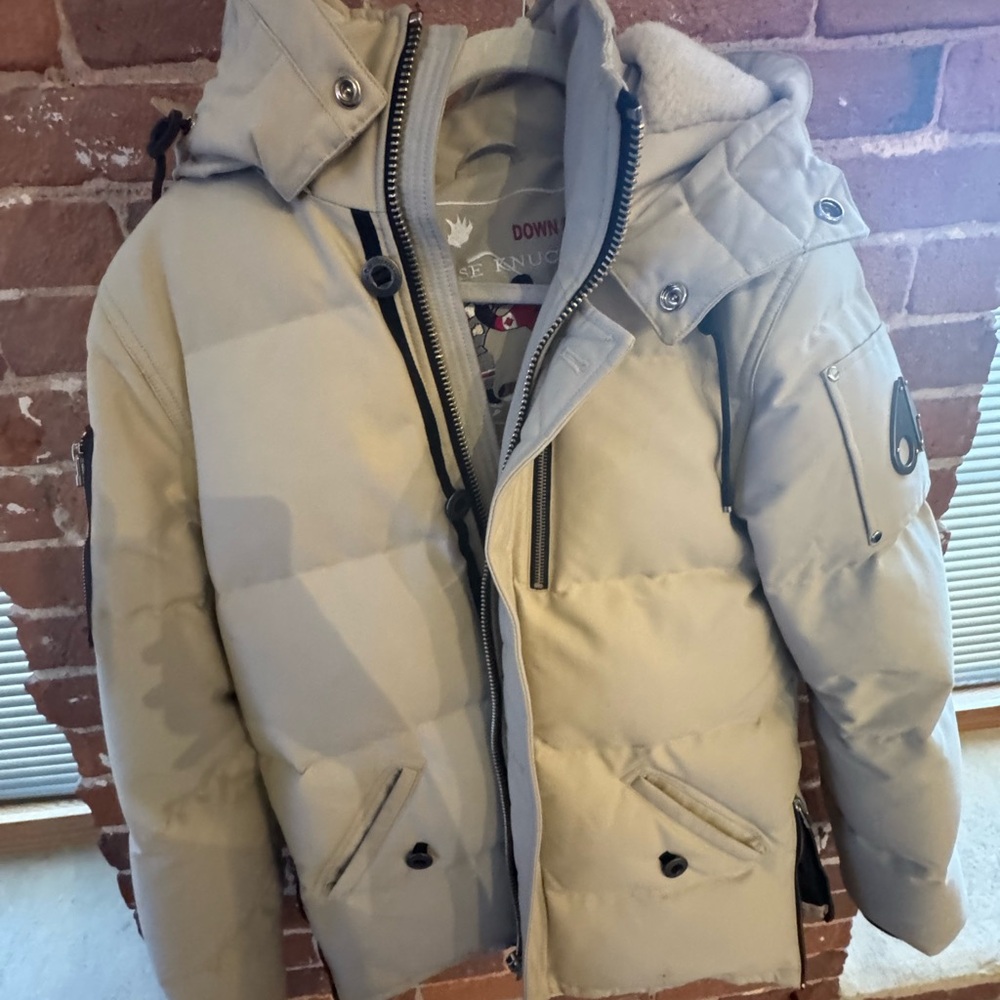 Moose Knuckles Beige Hooded Puffer Jacket